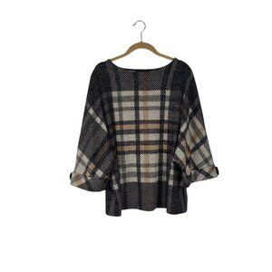 Frank Lyman Design Dolman 3/4 Sleeve Top Gray Camel Plaid Womens Size 16